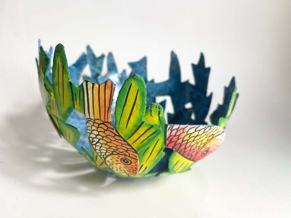 Handmade Metal Painted Fish Bowl Centerpiece